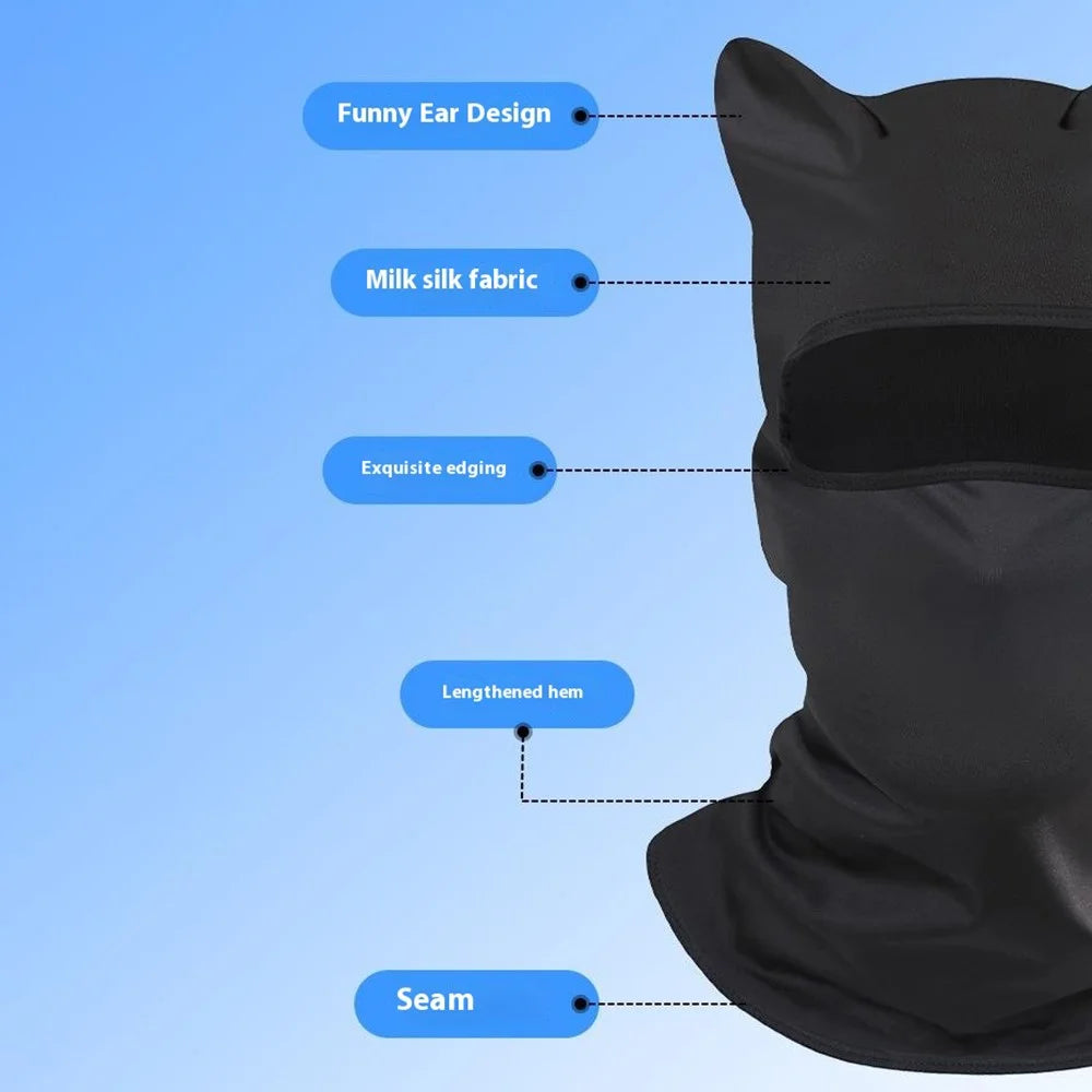 UV Protection Face Mask Neck Cover Motorcycle Bike Riding Breathable Funny Cat Ear Balaclava Hood - Black - 4