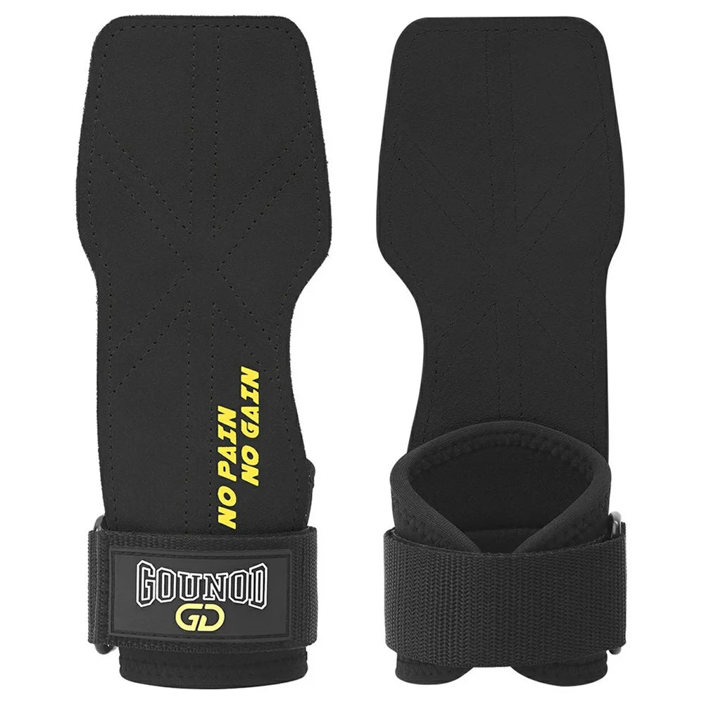 GOUNOD 1 Pair Weightlifting Gloves Double Layer Cowhide Leather Palm Protector Anti Slip Wrist Support - Black - 1