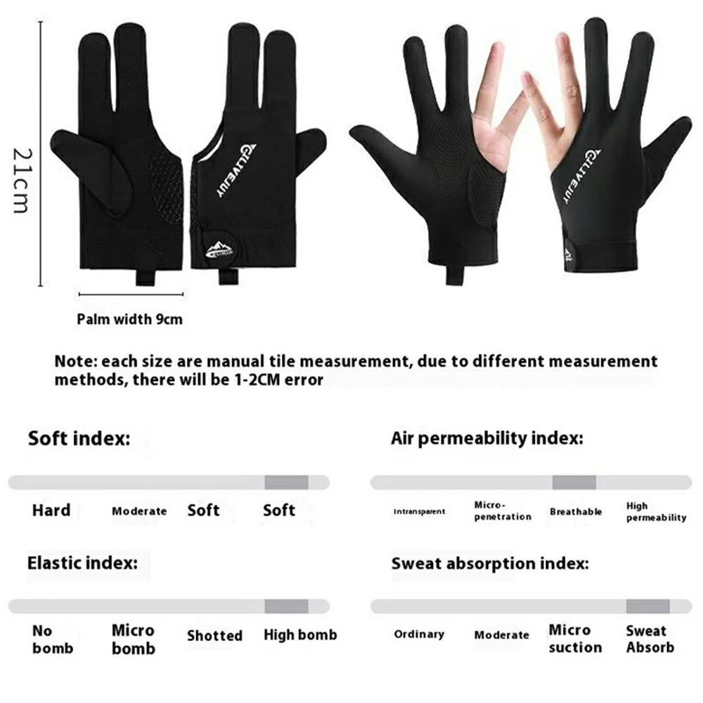 GILIBVEJUYL Billiards Snooker 3 Finger Glove Lycra Breathable Anti Slip Pool Hall Glove - Red Geometric Pattern / Half-Finger - 6