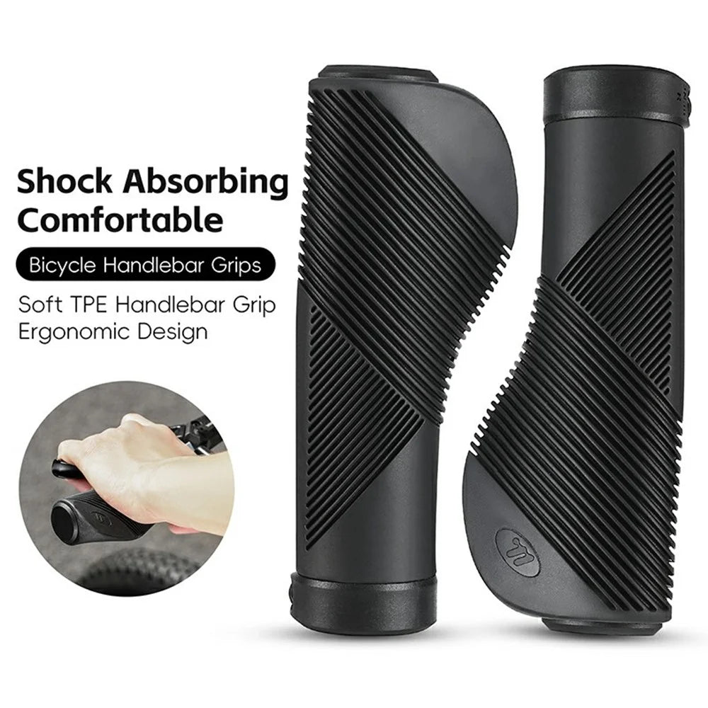 WEST BIKING YP0804084 1 Pair Bicycle Handlebar Grips Shock Absorbing Anti Slip MTB Bike Lock-On Grips - Black - 2
