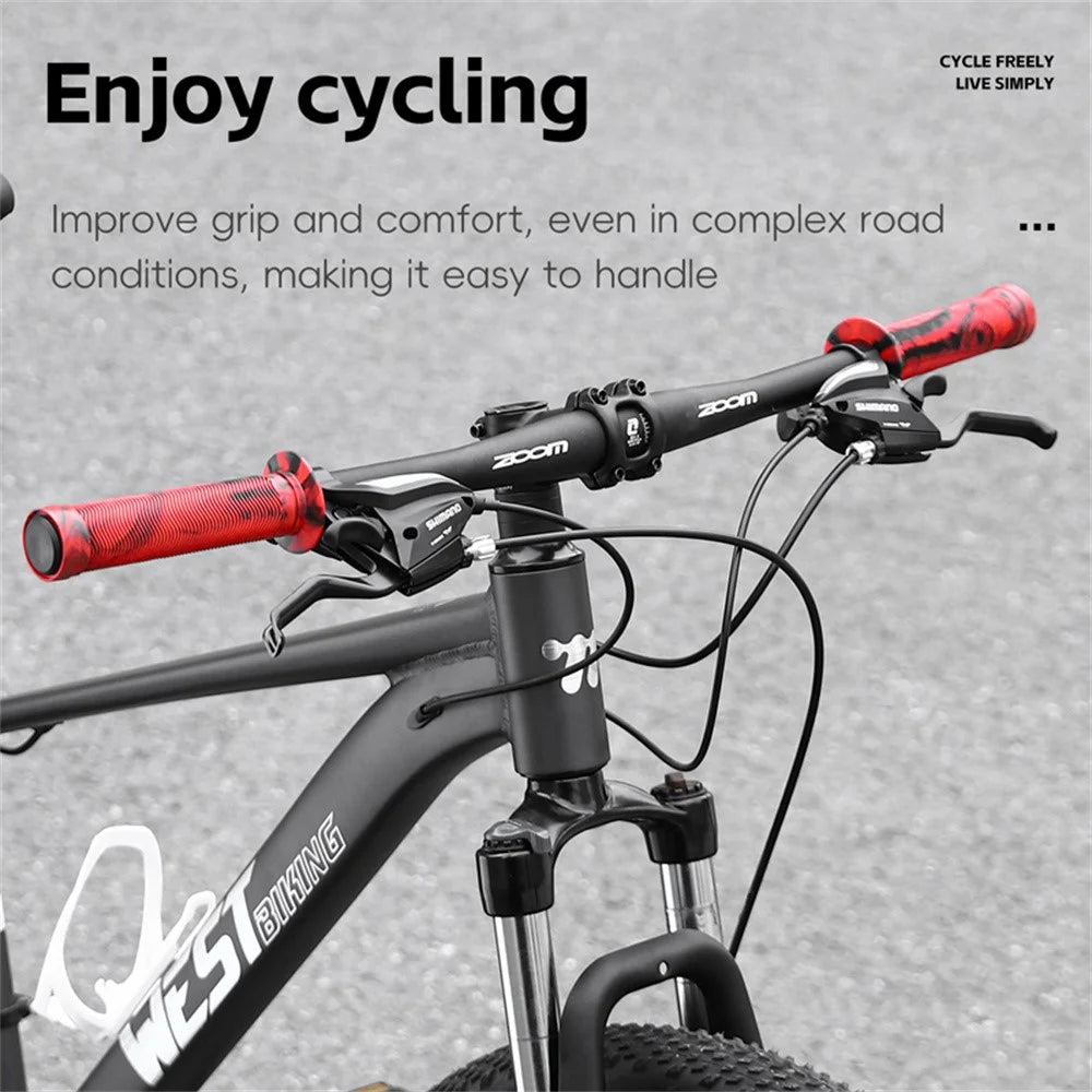 WEST BIKING 1 Pair Mountain Bike Handlebar Grips Cycling Anti Slip Soft Rubber Grips - Style A / Red - 3
