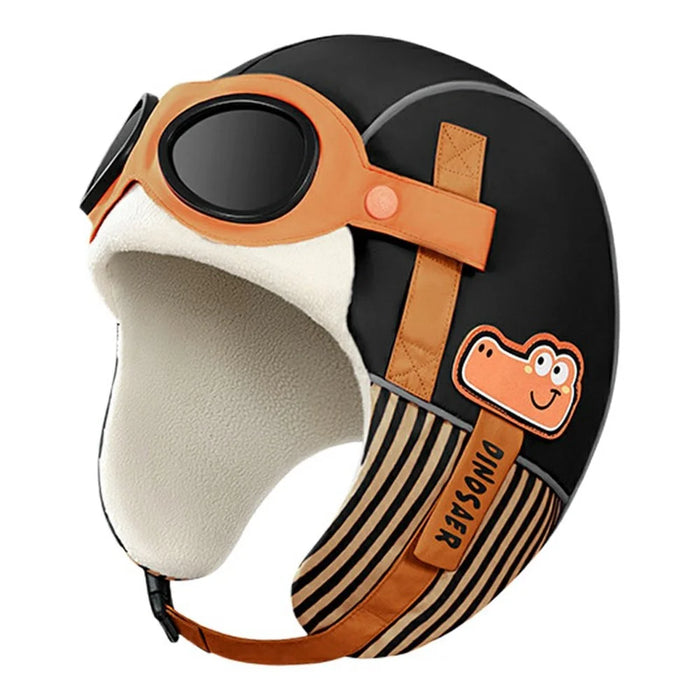 DRMZ32 For Children Ear Protection Aviator Hat with Detachable Goggles Fleece Lined Winter Lei Feng Cap - Orange - 1