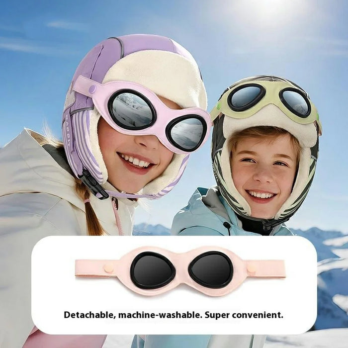 DRMZ32 For Children Ear Protection Aviator Hat with Detachable Goggles Fleece Lined Winter Lei Feng Cap - Orange - 5