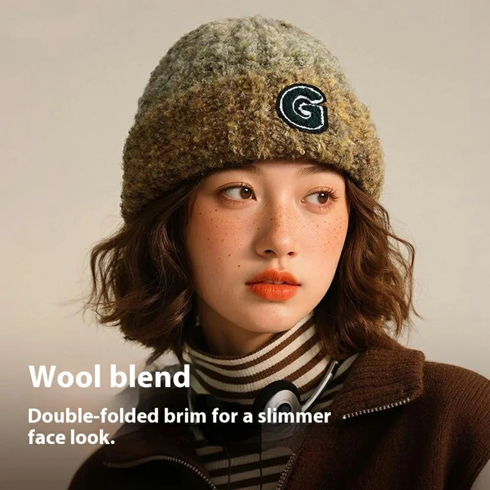 DMZ133 Winter Wool Blend Knitted Beanie Hat Women Outdoor Thicken Warm Head Cap - Grey - 3