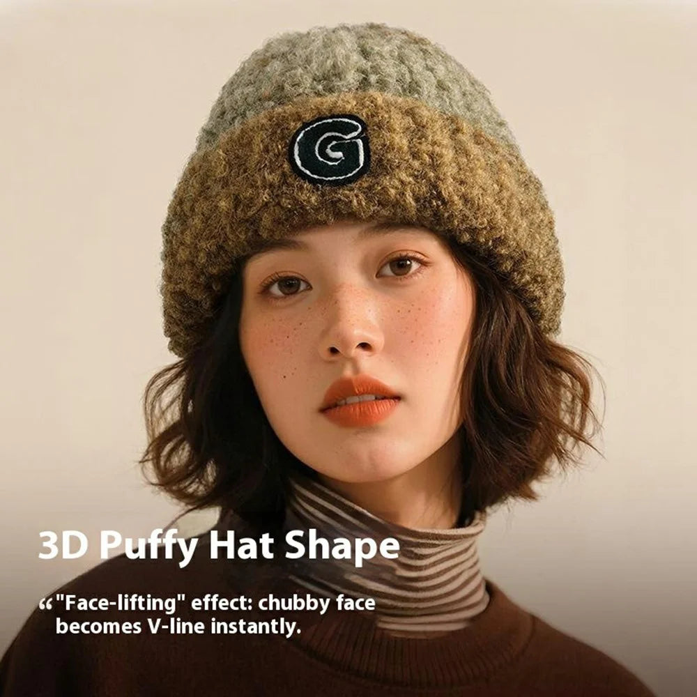 DMZ133 Winter Wool Blend Knitted Beanie Hat Women Outdoor Thicken Warm Head Cap - Grey - 4