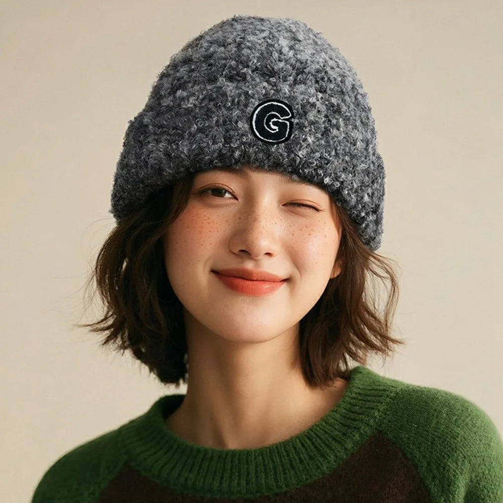 DMZ133 Winter Wool Blend Knitted Beanie Hat Women Outdoor Thicken Warm Head Cap - Grey - 5