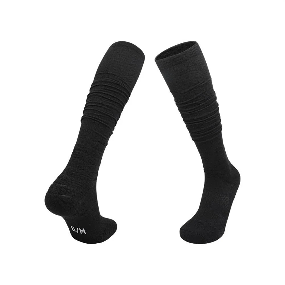 PORFIN Size L / XL Moisture Wicking Hockey Socks Non-Slip High Tube Athletic Socks, for Shoe Size 39-50 - Black - 1