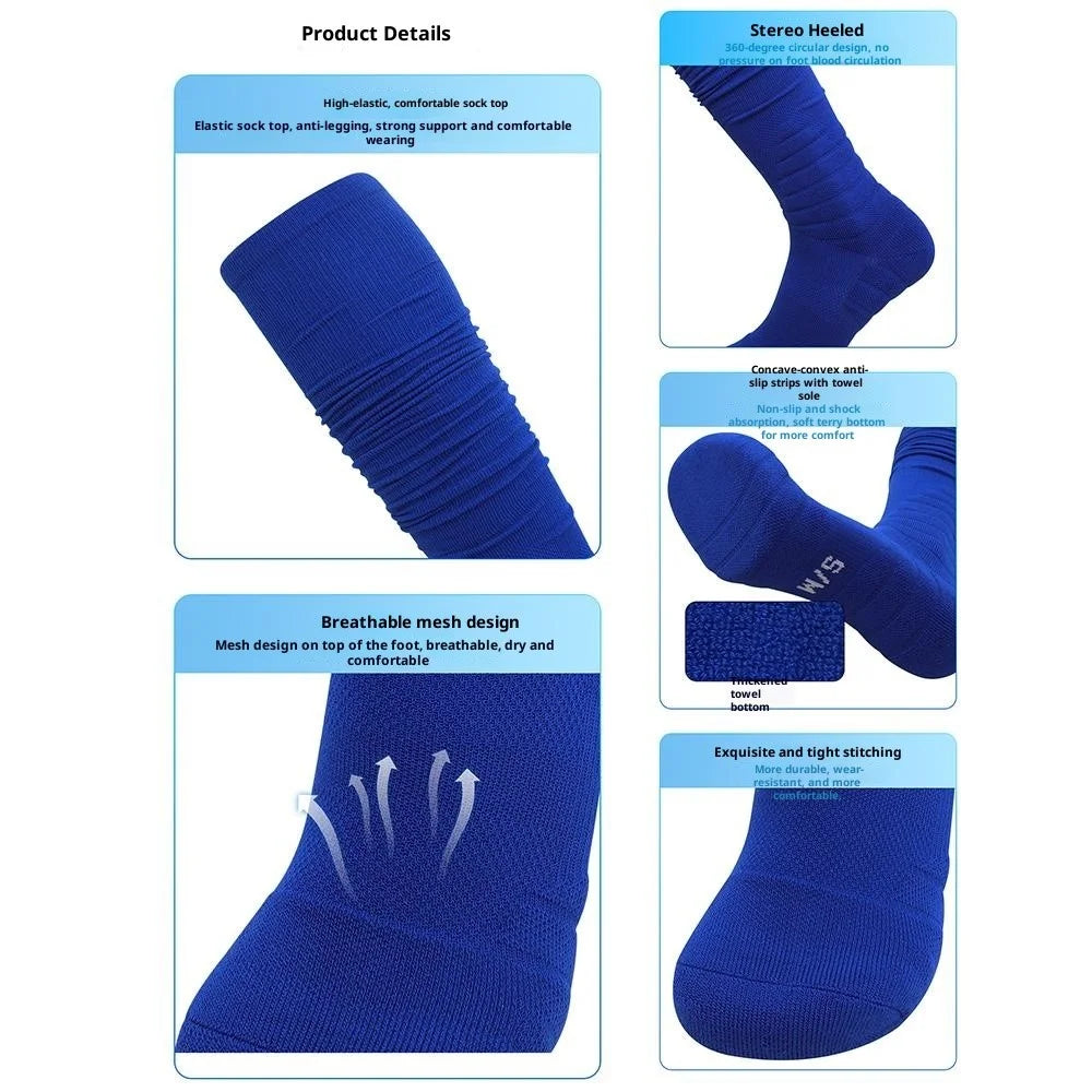PORFIN Size L / XL Moisture Wicking Hockey Socks Non-Slip High Tube Athletic Socks, for Shoe Size 39-50 - Black - 4