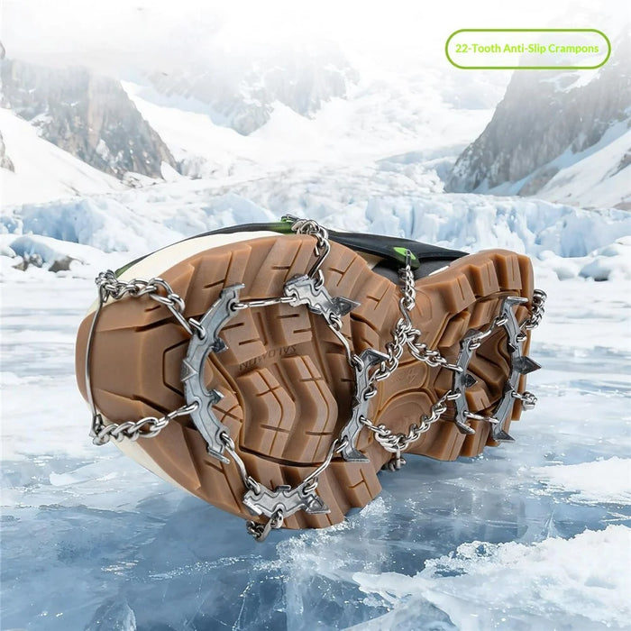 QUNATURE 22 Stainless Steel Teeth Ice Cleats for Shoes Cold Resistant Snow Traction Grips with Anti-Slip Hinge - S Size  /  Black Green - 5