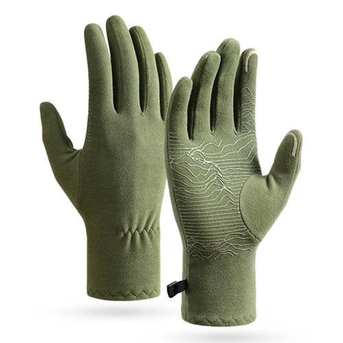 DB80 Outdoor Thermal Fleece Anti Slip Gloves Windproof Winter Touchscreen Mittens for Hiking Cycling - Green M - 1