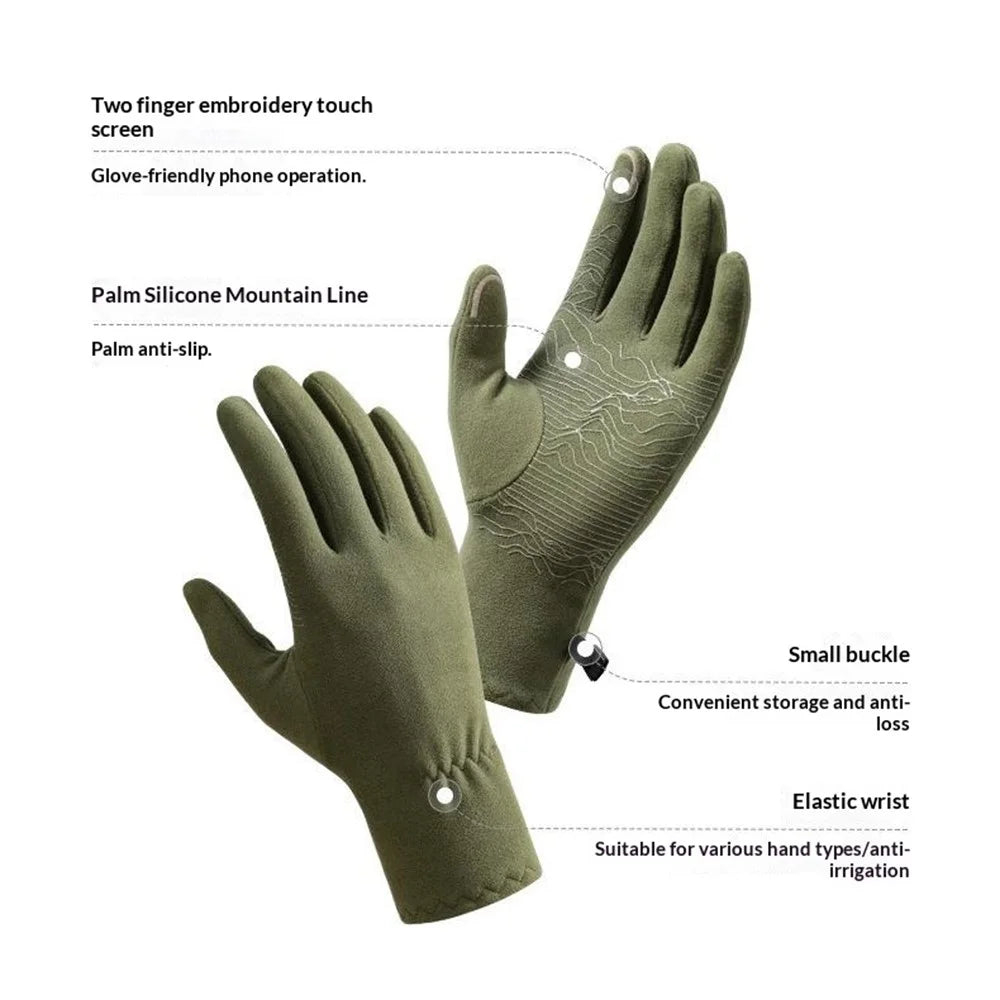 DB80 Outdoor Thermal Fleece Anti Slip Gloves Windproof Winter Touchscreen Mittens for Hiking Cycling - Green M - 3