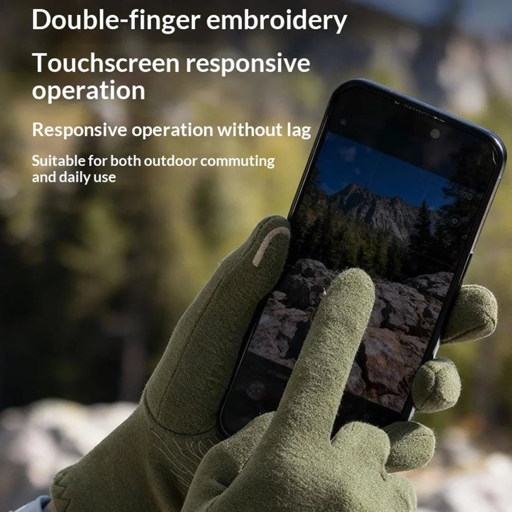 DB80 Outdoor Thermal Fleece Anti Slip Gloves Windproof Winter Touchscreen Mittens for Hiking Cycling - Green M - 4