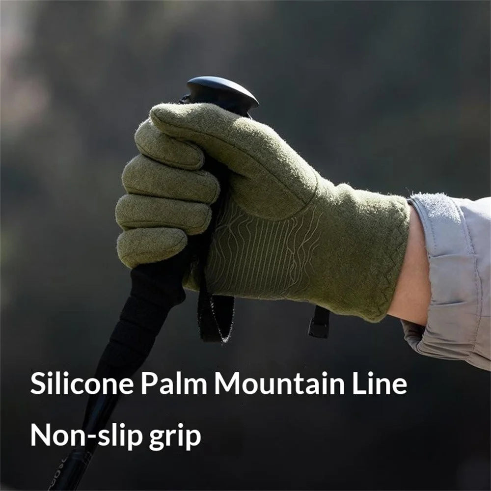 DB80 Outdoor Thermal Fleece Anti Slip Gloves Windproof Winter Touchscreen Mittens for Hiking Cycling - Green M - 7