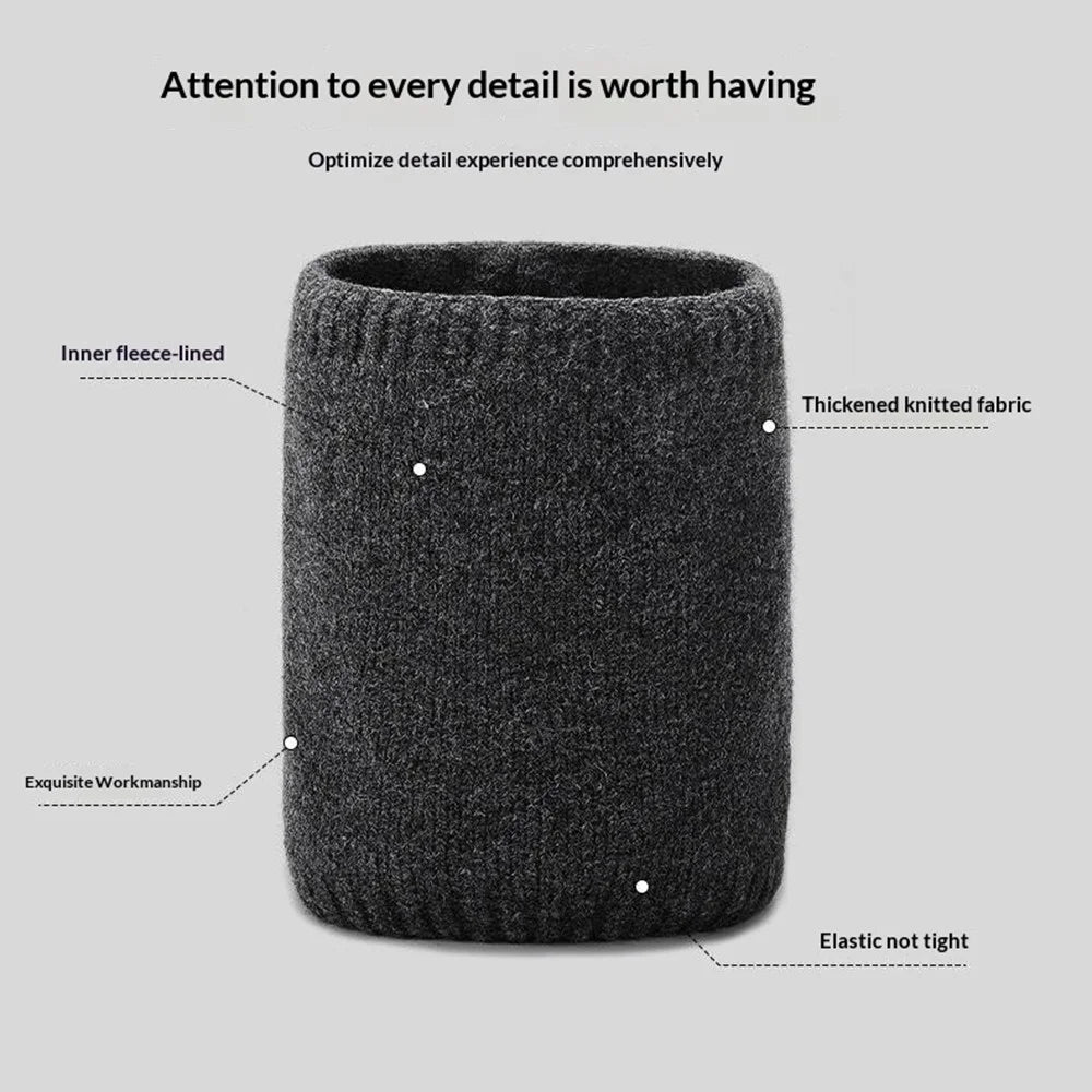 Winter Neck Warmer Fleece Lined Thick Insulated Scarf  /  Soft Knitted Neckwear Thermal Protection for Outdoor - Black - 7
