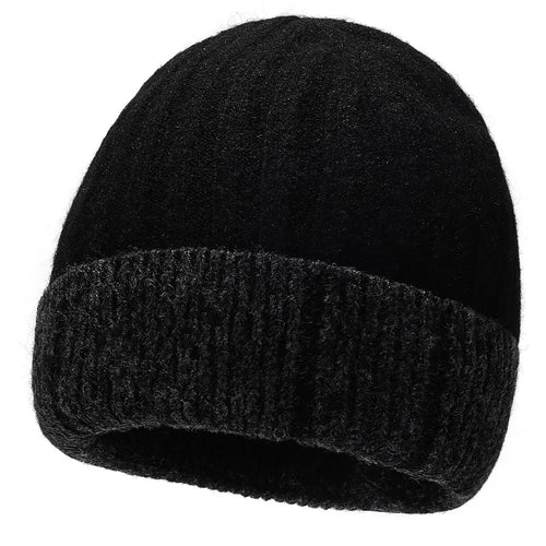 Winter Knit Beanie Hat Outdoor Warm Hat for Cold Weather Protection Korean Style for Women / Men - Black - 1