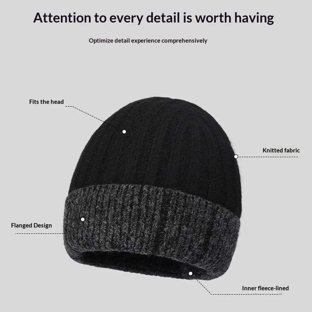 Winter Knit Beanie Hat Outdoor Warm Hat for Cold Weather Protection Korean Style for Women / Men - Black - 2