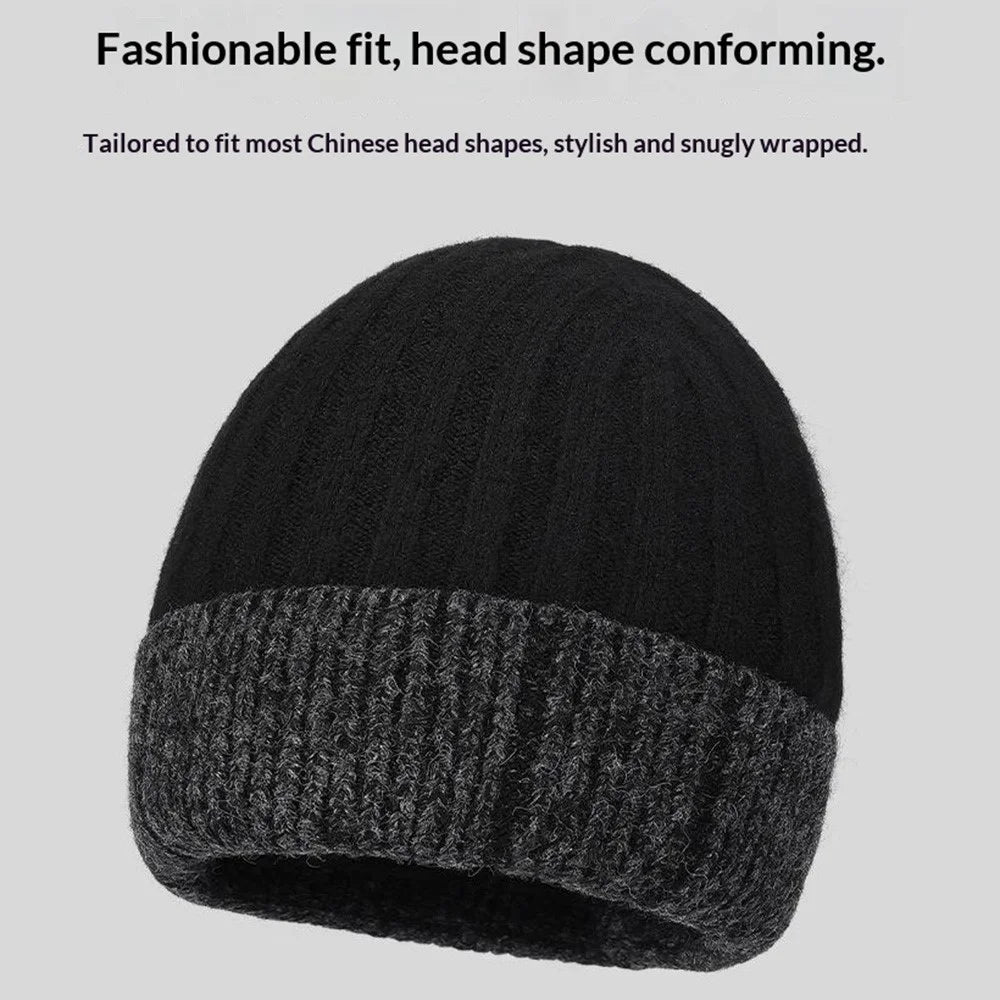 Winter Knit Beanie Hat Outdoor Warm Hat for Cold Weather Protection Korean Style for Women / Men - Black - 3