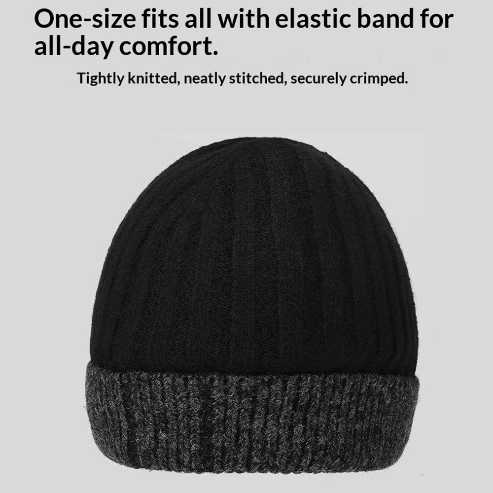 Winter Knit Beanie Hat Outdoor Warm Hat for Cold Weather Protection Korean Style for Women / Men - Black - 4