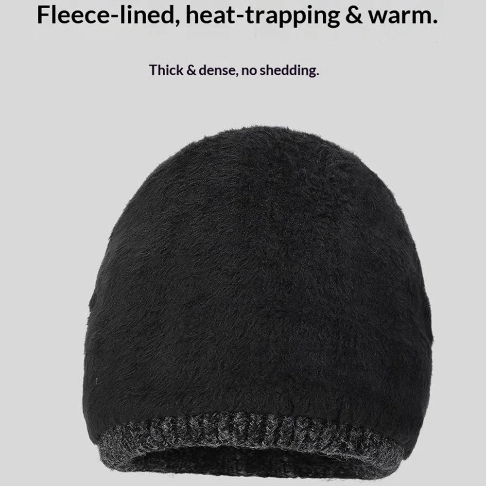 Winter Knit Beanie Hat Outdoor Warm Hat for Cold Weather Protection Korean Style for Women / Men - Black - 5