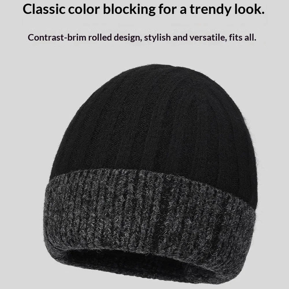 Winter Knit Beanie Hat Outdoor Warm Hat for Cold Weather Protection Korean Style for Women / Men - Black - 6