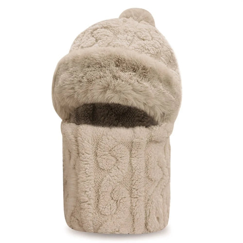 Outdoor Cycling Hat with Ear Protection Windproof Neck Gaiter Mask Integrated Fleece Thickened Warm Hat for Biking - Jacquard Khaki - 1
