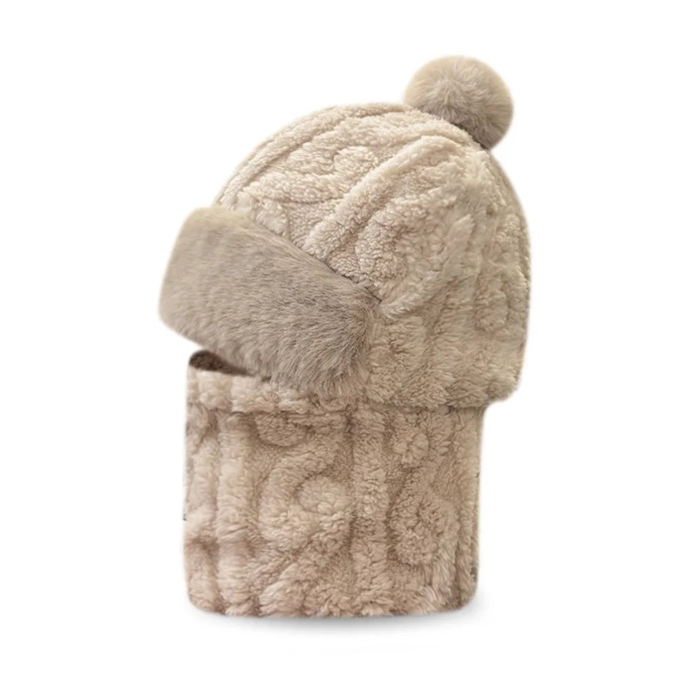 Outdoor Cycling Hat with Ear Protection Windproof Neck Gaiter Mask Integrated Fleece Thickened Warm Hat for Biking - Jacquard Khaki - 6