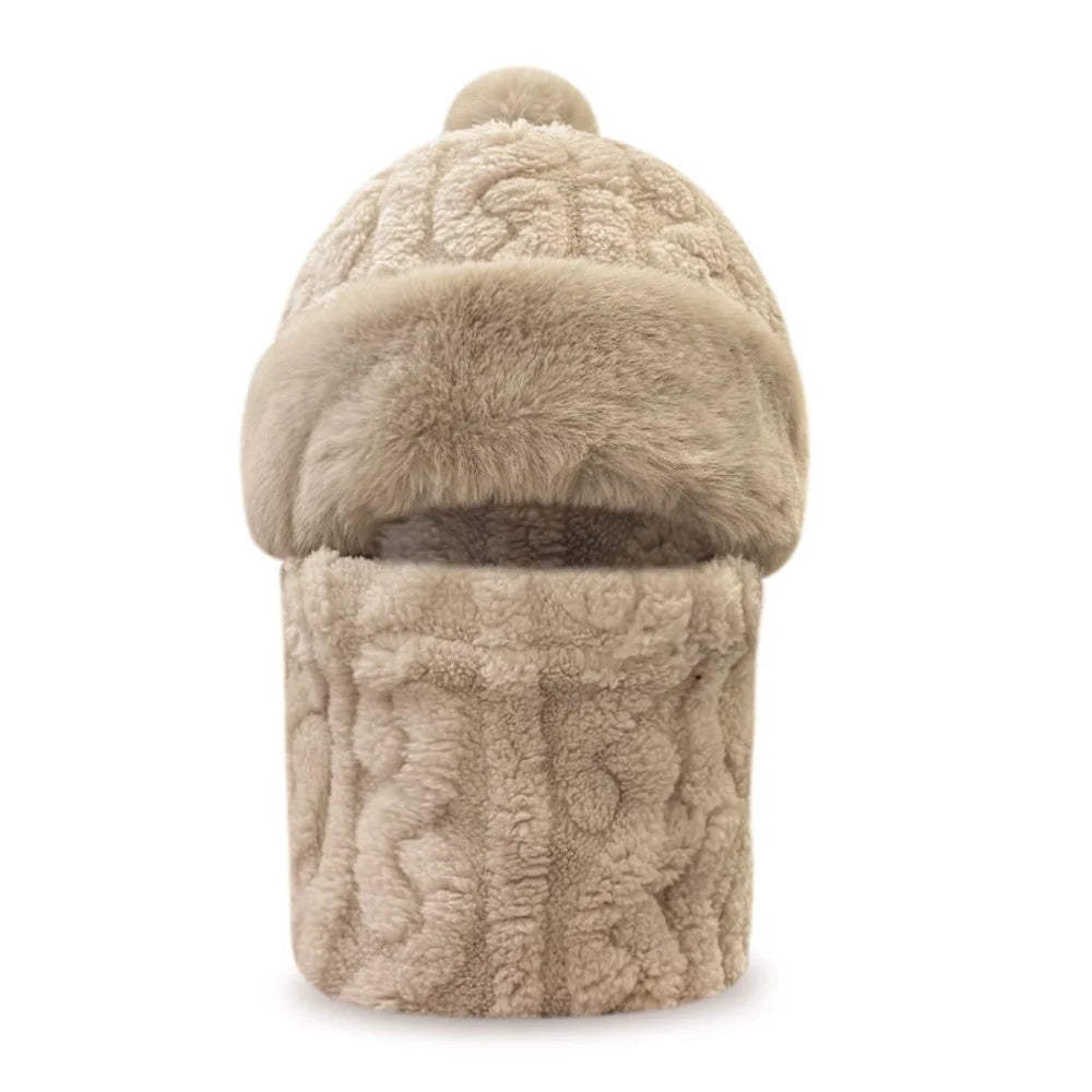 Outdoor Cycling Hat with Ear Protection Windproof Neck Gaiter Mask Integrated Fleece Thickened Warm Hat for Biking - Jacquard Khaki - 7