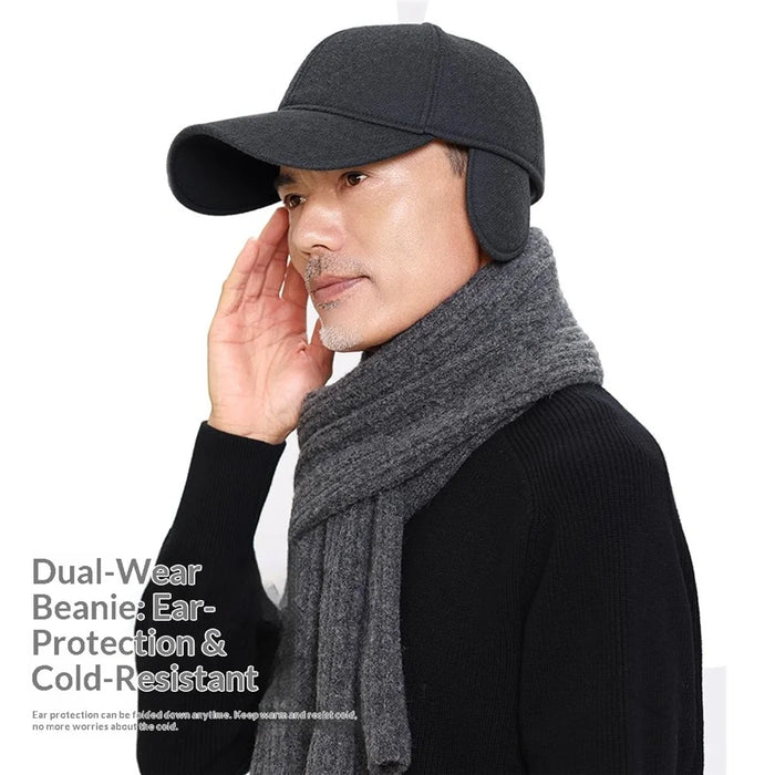 Winter Thermal Wool Baseball Cap for Middle-Aged and Elderly Peaked Hat with Foldable Earflaps - 2