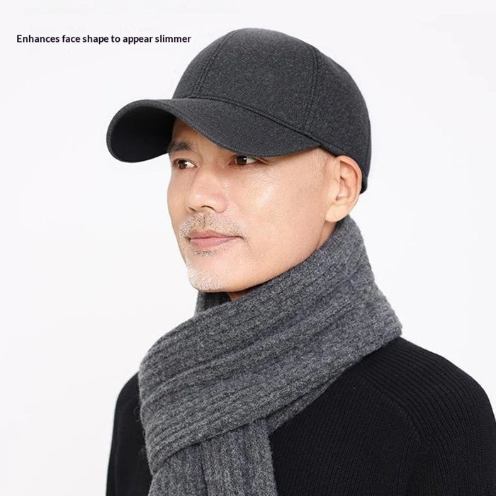Winter Thermal Wool Baseball Cap for Middle-Aged and Elderly Peaked Hat with Foldable Earflaps - 5