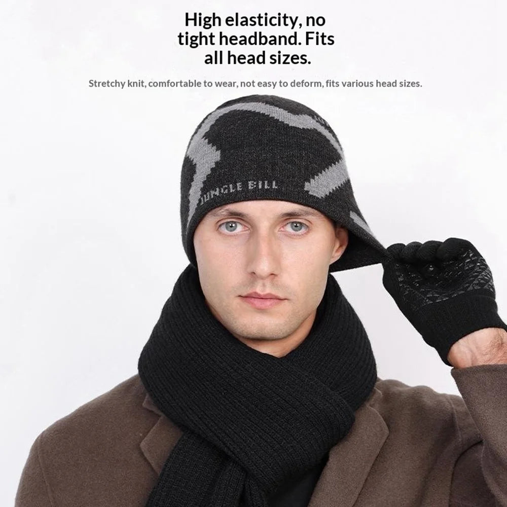 JUNGLE BILL For Men Winter Beanie Cap Geometric Pattern Outdoor Thermal Knit Hat - Dark Grey - 3