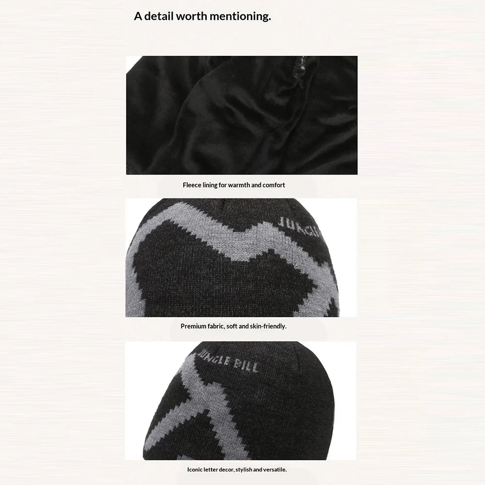 JUNGLE BILL For Men Winter Beanie Cap Geometric Pattern Outdoor Thermal Knit Hat - Dark Grey - 5