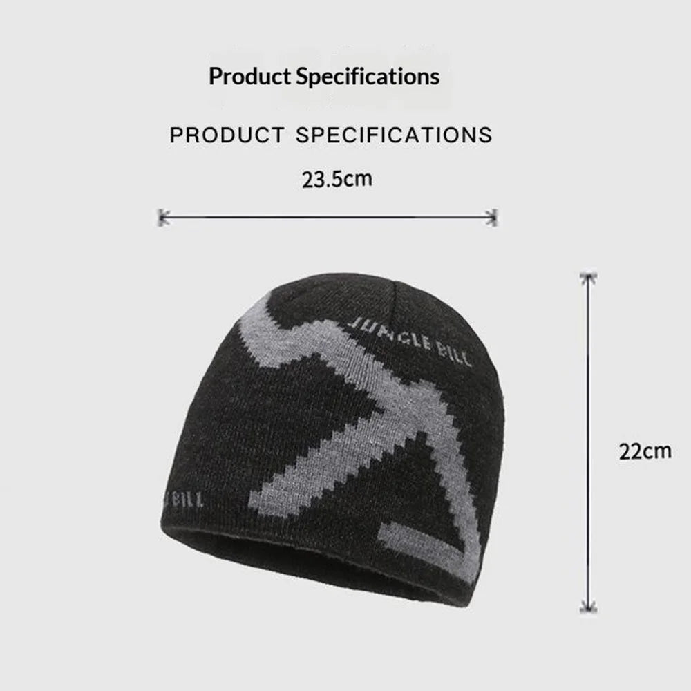 JUNGLE BILL For Men Winter Beanie Cap Geometric Pattern Outdoor Thermal Knit Hat - Dark Grey - 6