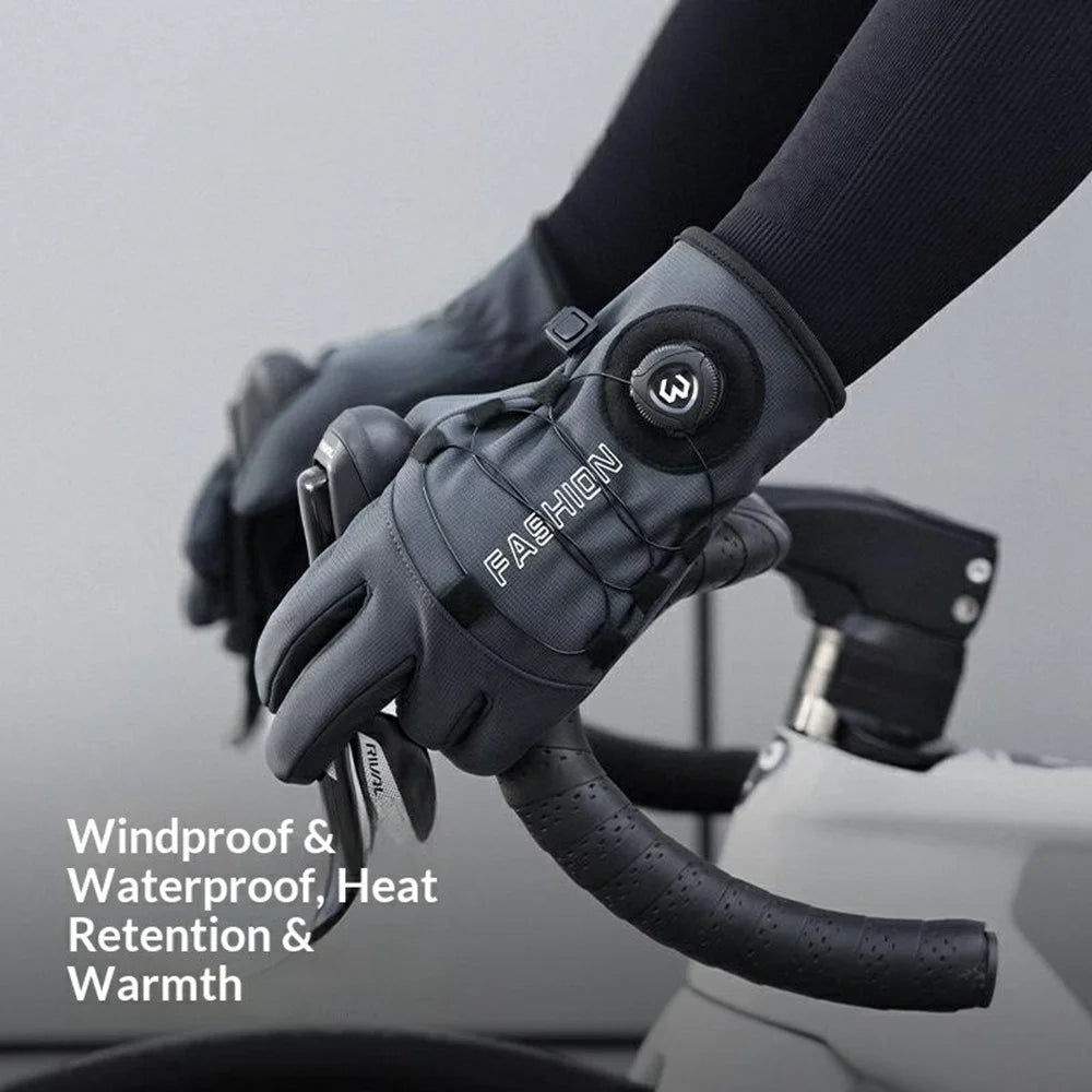 DB83 1 Pair Winter Cycling Gloves Windproof Anti Slip Fleece Warm Gloves for Motorcycle Bicycle Outdoor - L  /  Black - 3