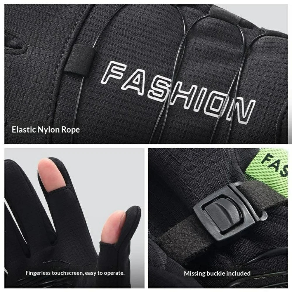 DB83 1 Pair Winter Cycling Gloves Windproof Anti Slip Fleece Warm Gloves for Motorcycle Bicycle Outdoor - L  /  Black - 6