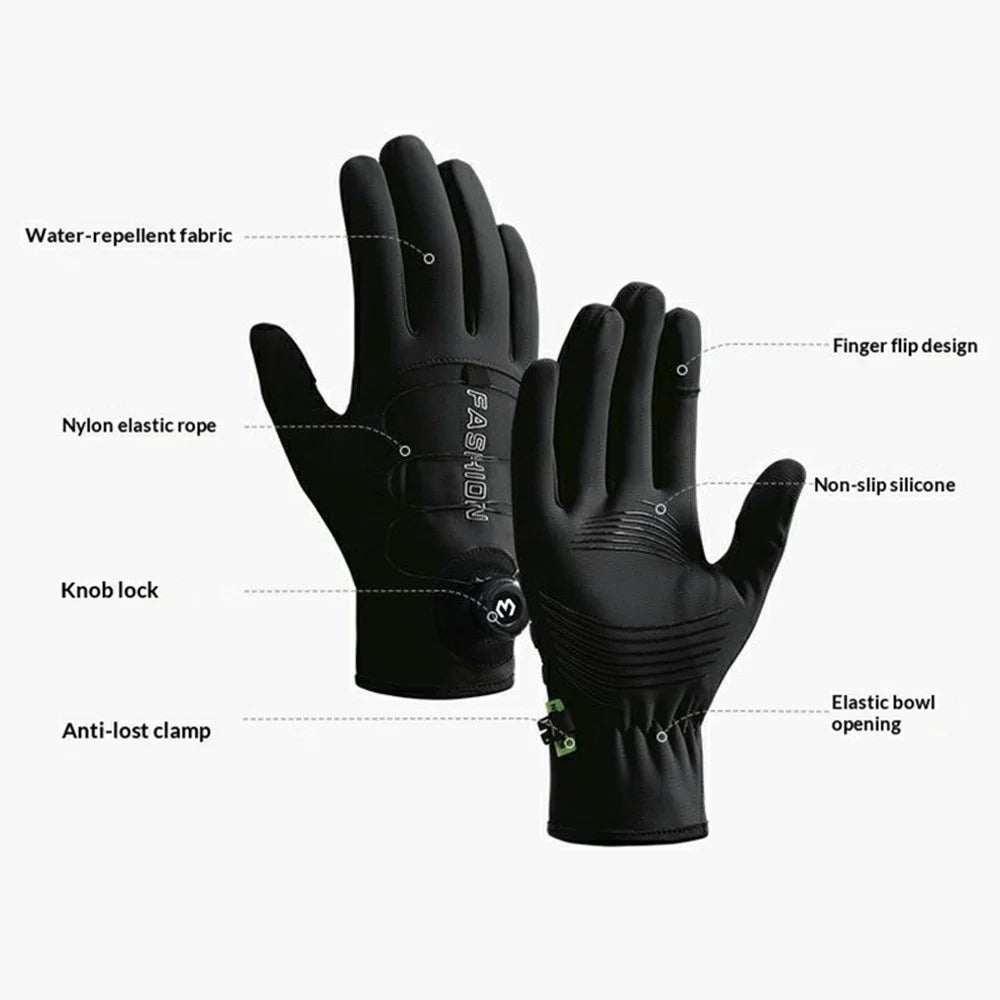 DB83 1 Pair Winter Cycling Gloves Windproof Anti Slip Fleece Warm Gloves for Motorcycle Bicycle Outdoor - L  /  Black - 7