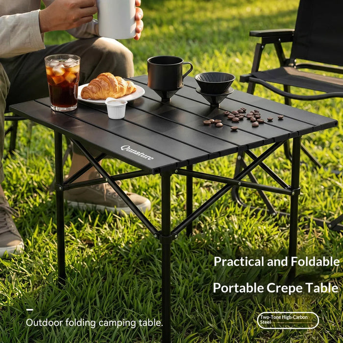 QUNATURE Folding Roll Table Portable Camping Picnic Table with Carry Bag for Outdoor Hiking - Beech Wood Color - 3