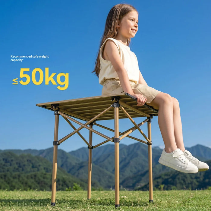 QUNATURE Folding Roll Table Portable Camping Picnic Table with Carry Bag for Outdoor Hiking - Beech Wood Color - 4