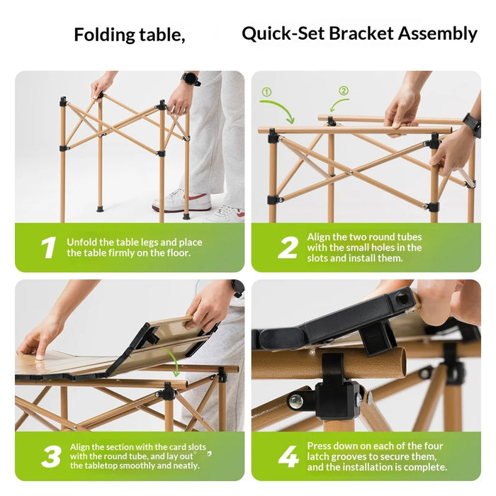 QUNATURE Folding Roll Table Portable Camping Picnic Table with Carry Bag for Outdoor Hiking - Beech Wood Color - 7