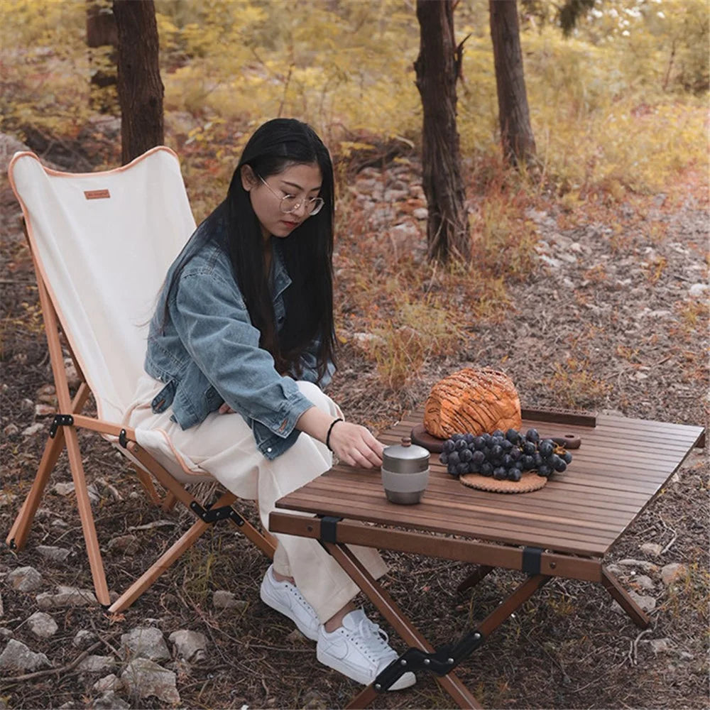 SHINETRIP A370-H0M 90cm Folding Camping Table Outdoor Portable Desk Beech Wood Barbecue Table (Black Walnut) - 2