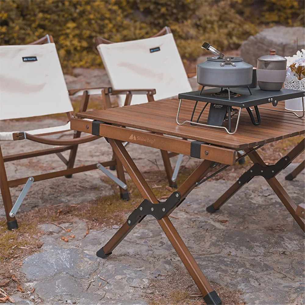 SHINETRIP A370-H0M 90cm Folding Camping Table Outdoor Portable Desk Beech Wood Barbecue Table (Black Walnut) - 3