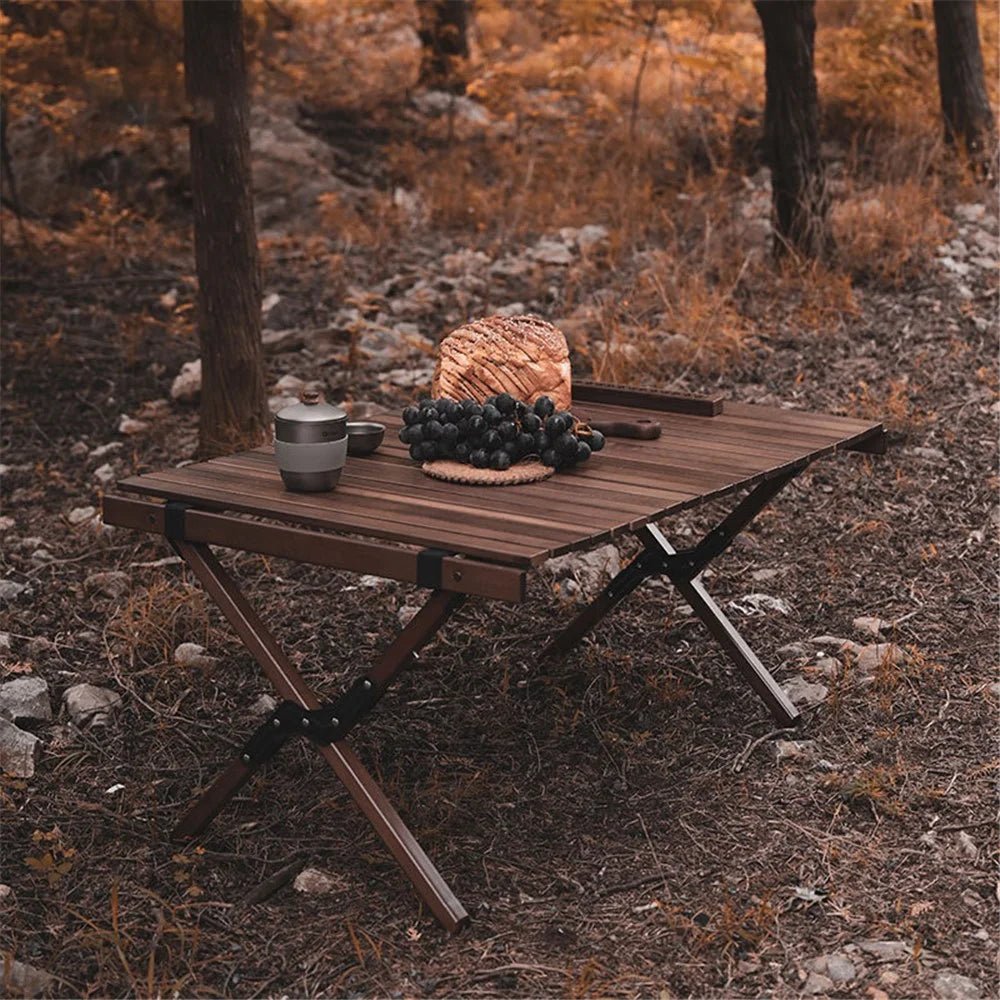 SHINETRIP A370-H0M 90cm Folding Camping Table Outdoor Portable Desk Beech Wood Barbecue Table (Black Walnut) - 4