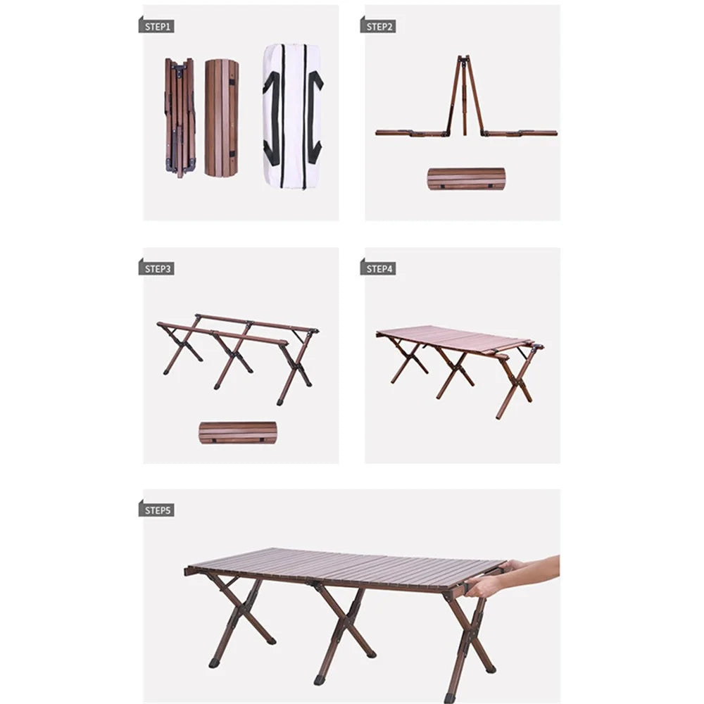 SHINETRIP A370-H0M 90cm Folding Camping Table Outdoor Portable Desk Beech Wood Barbecue Table (Black Walnut) - 6