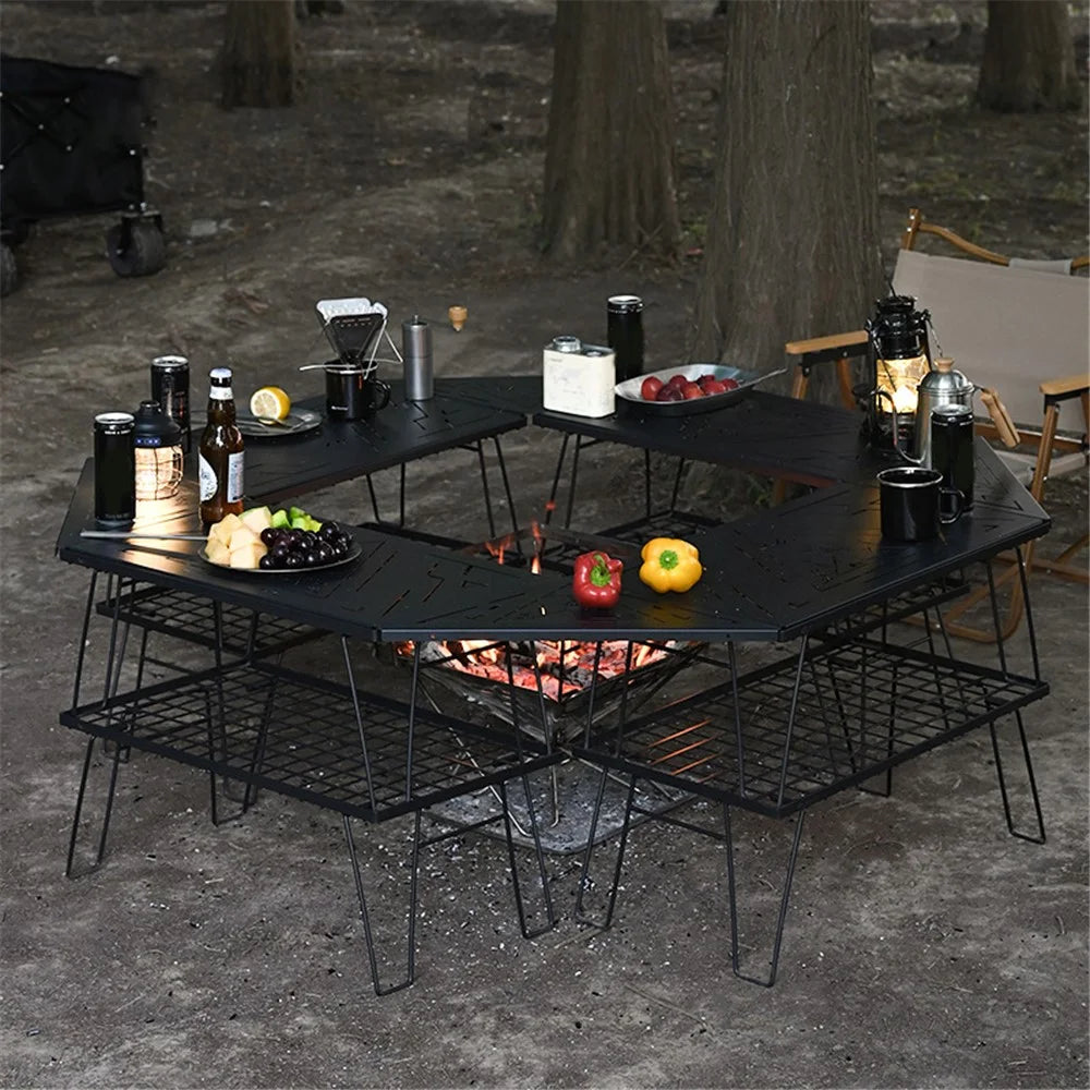 SHINETRIP A416-H00 Portable Camping Table Carbon Steel Folding Net Table for Outdoor Picnic BBQ, Black - 4