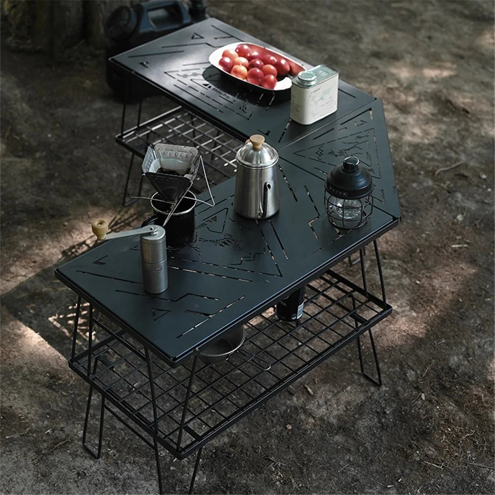 SHINETRIP A416-H00 Portable Camping Table Carbon Steel Folding Net Table for Outdoor Picnic BBQ, Black - 5