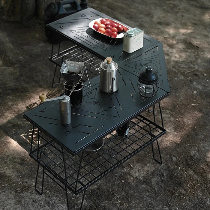 SHINETRIP A416-H00 Portable Camping Table Carbon Steel Folding Net Table for Outdoor Picnic BBQ, Black - 5