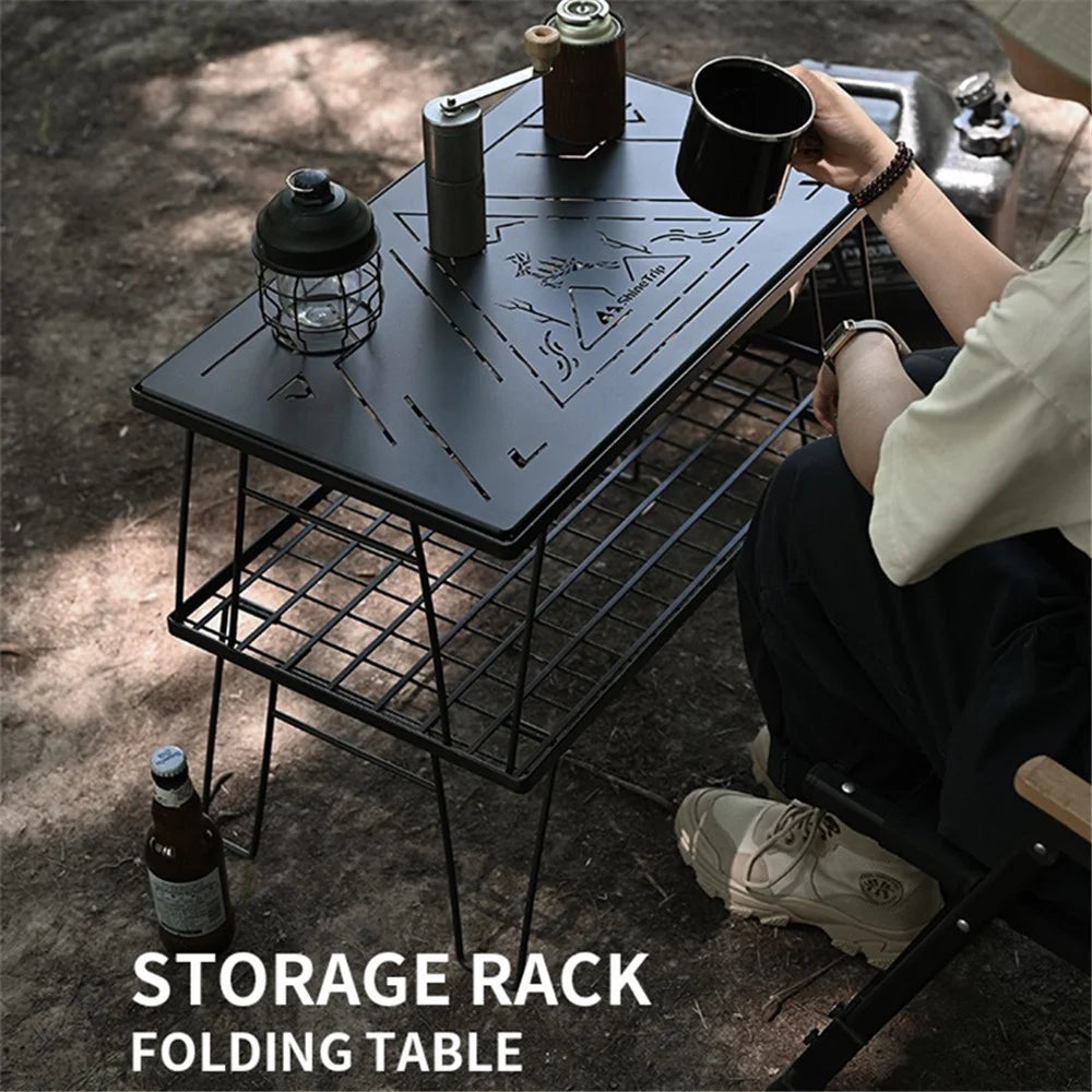 SHINETRIP A416-H00 Portable Camping Table Carbon Steel Folding Net Table for Outdoor Picnic BBQ, Black - 6