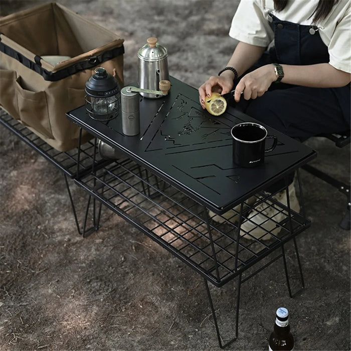 SHINETRIP A416-H00 Portable Camping Table Carbon Steel Folding Net Table for Outdoor Picnic BBQ, Black - 7