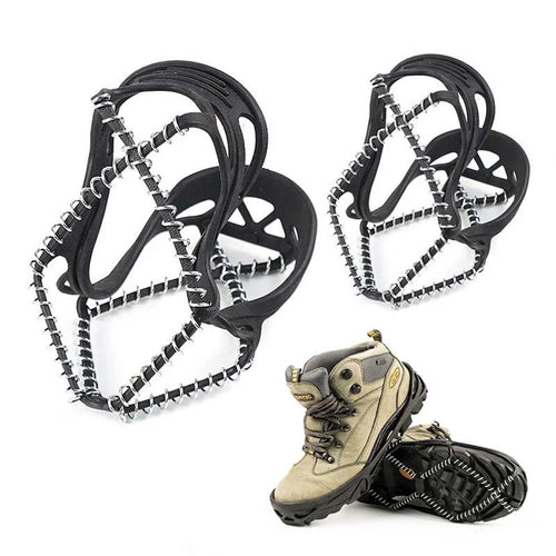 AOTU 1 Pair TPE + Stainless Steel Outdoor Ice Snow Ground Crampons Anti-skid Shoe Cover Chain Ice Cleats for 35-45 Shoe Size - 1