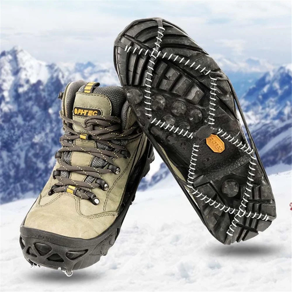 AOTU 1 Pair TPE + Stainless Steel Outdoor Ice Snow Ground Crampons Anti-skid Shoe Cover Chain Ice Cleats for 35-45 Shoe Size - 2