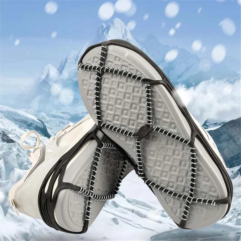 AOTU 1 Pair TPE + Stainless Steel Outdoor Ice Snow Ground Crampons Anti-skid Shoe Cover Chain Ice Cleats for 35-45 Shoe Size - 4
